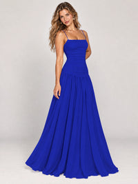 Butter Yellow Ruched Spaghetti Strap Drop-Waist Prom Dress