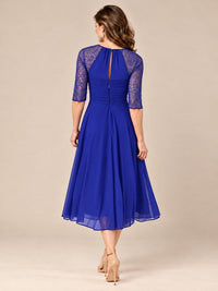 Tea-Length Mother of the Bride Dress with Lace 3/4 Sleeves