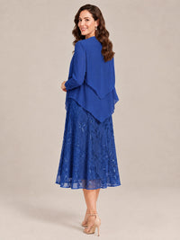 Tea Length Sequin Lace Mother of the Bride Dress with Chiffon Jacket