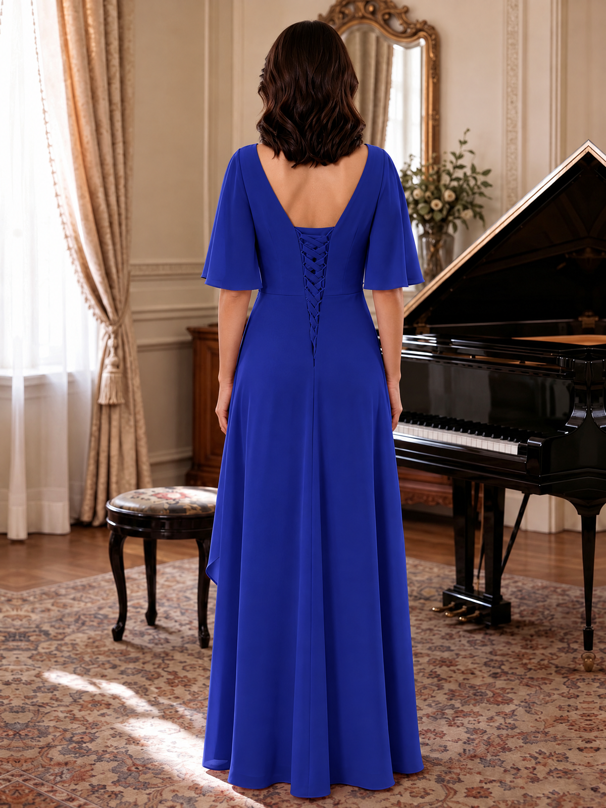 V-Neck Chiffon Lace Mother of the Bride Dresses