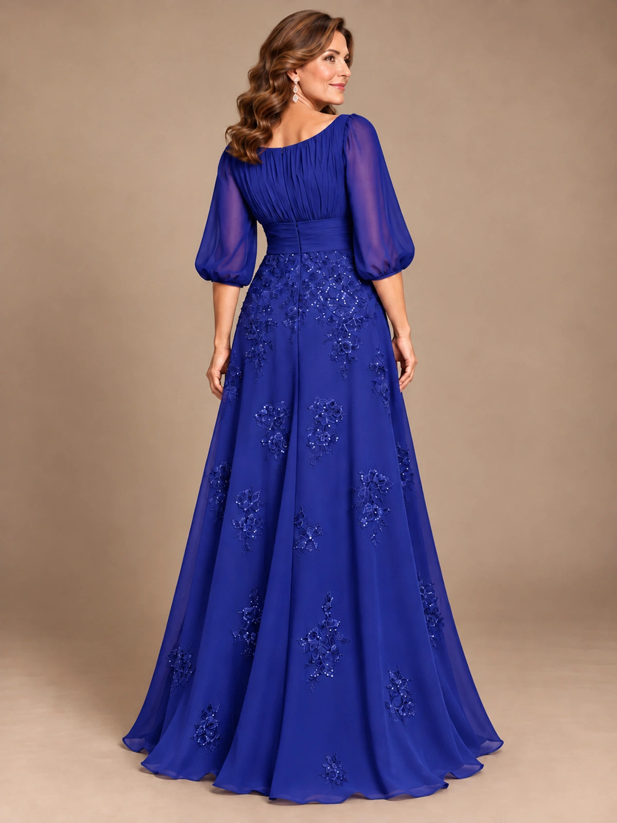 A-Line Mother of the Bride Dress with Sheer Puff Sleeves