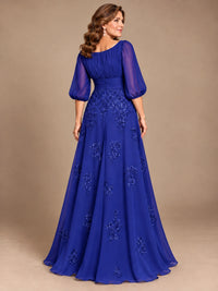 A-Line Mother of the Bride Dress with Sheer Puff Sleeves