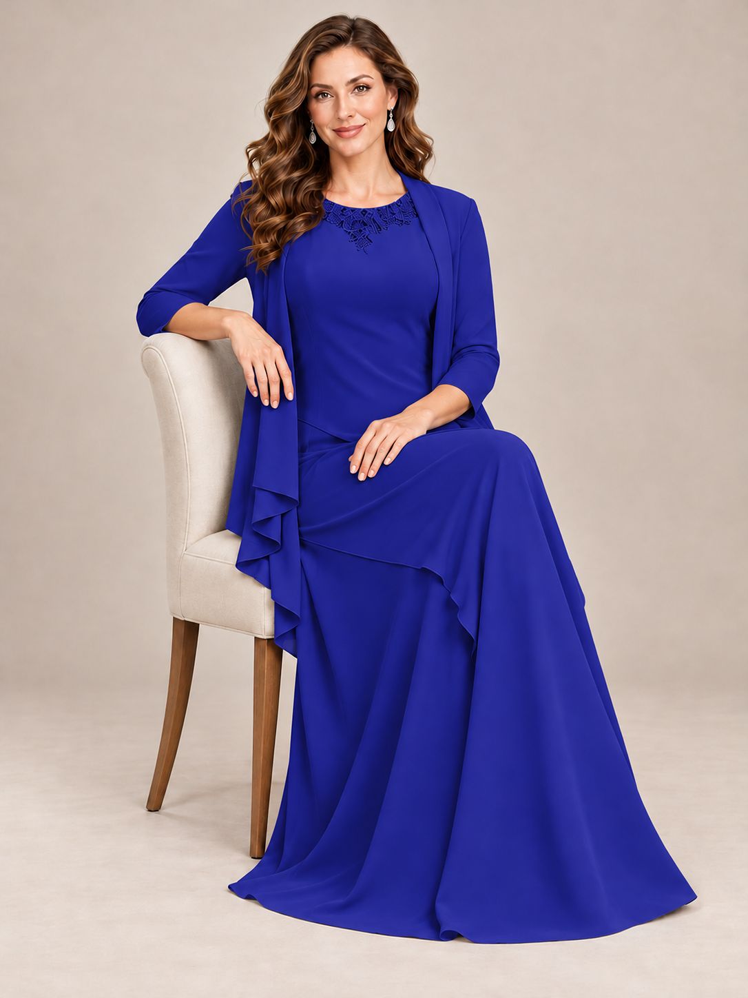 Dusty Blue Two-Piece Chiffon Mother of the Bride Dress with Jacket