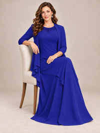 Dusty Blue Two-Piece Chiffon Mother of the Bride Dress with Jacket