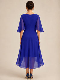 Cowl Neck Ruched Chiffon Mother of the Bride Dresses with Flutter Sleeves