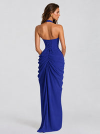 Ruched Halter Neck High-Slit Prom & Evening Dress