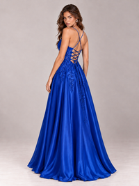 Lace Applique Satin A-Line Prom Dress with Sheer Bodice
