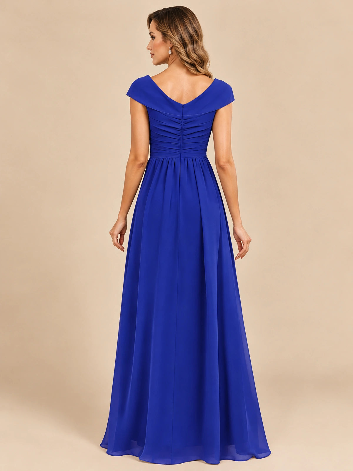 Cap Sleeve Mother of The Bride Dresses Long Chiffon Formal Gowns