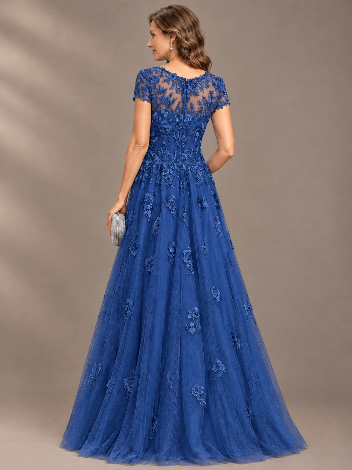 Lace Appliques A-line Mother of The Bride Dresses with Short Sleeves