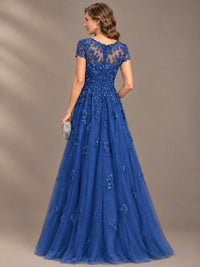 Lace Appliques A-line Mother of The Bride Dresses with Short Sleeves