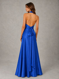 Sage Green Satin A-Line Bridesmaid Dress with Halter Neck