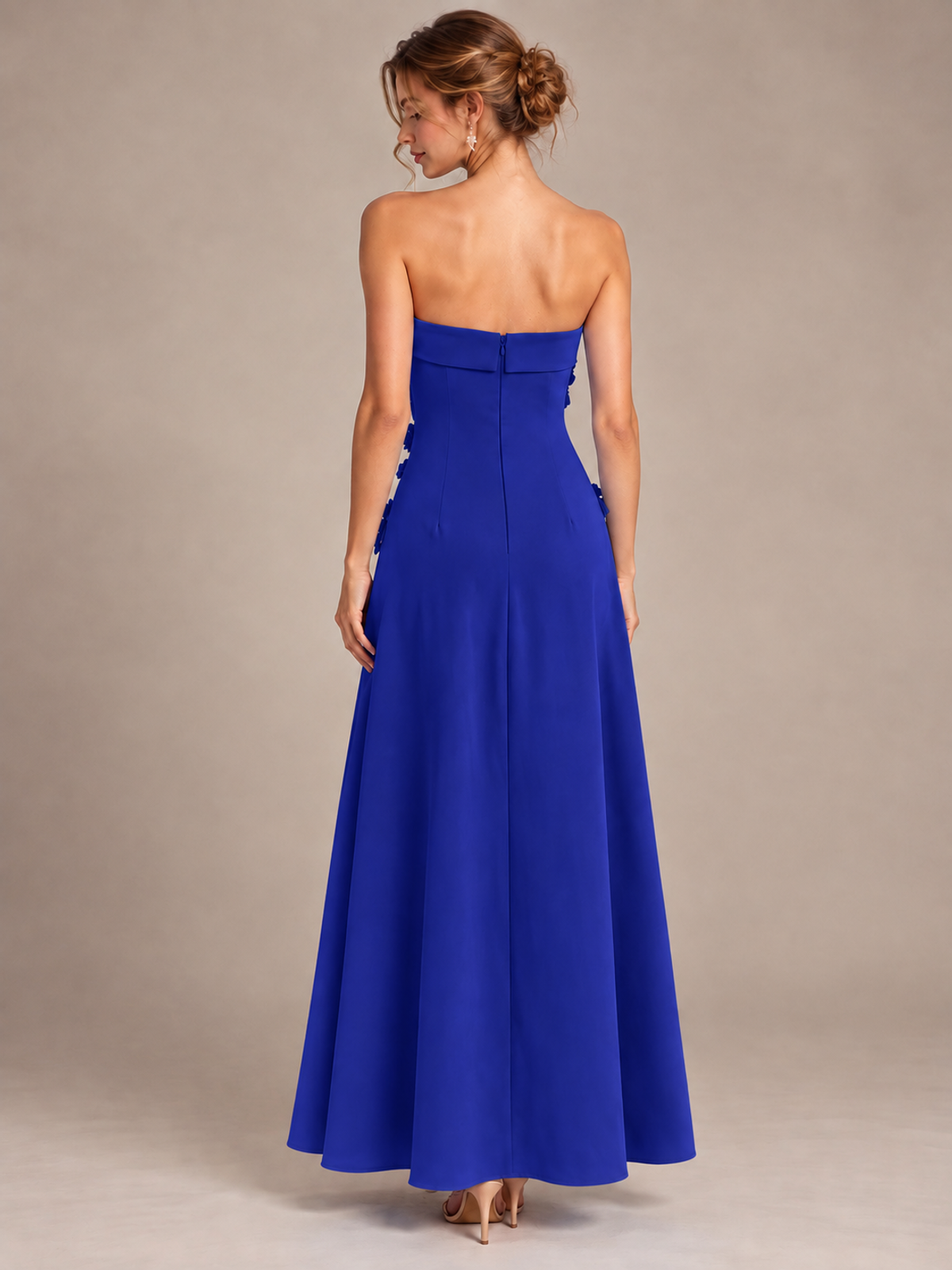 Yellow Strapless 3D Floral Appliques Maxi Dress