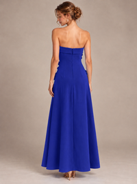 Yellow Strapless 3D Floral Appliques Maxi Dress