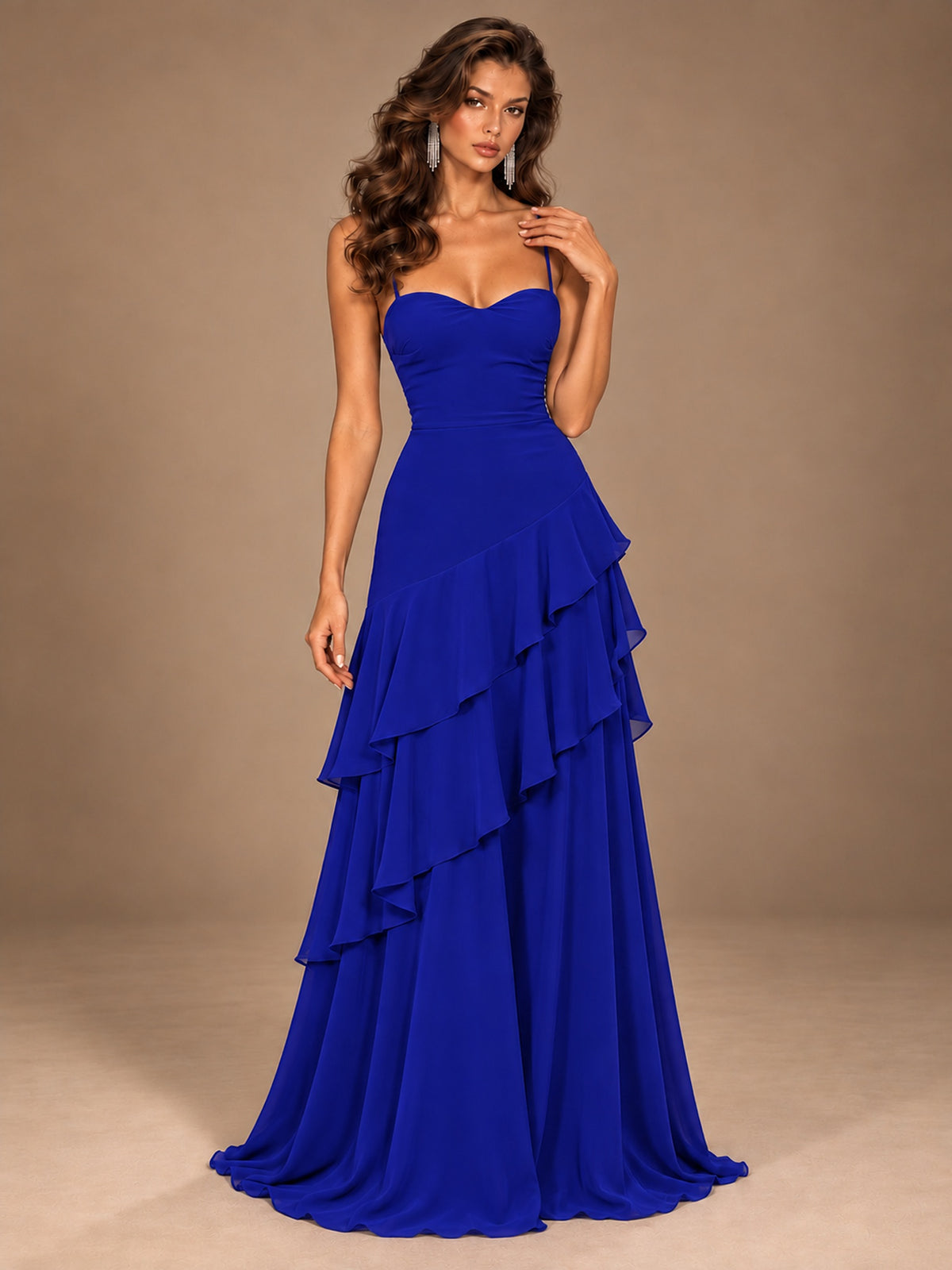 Sweetheart A-Line Ruffle Prom Dress with Spaghetti Straps