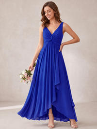 V-Neck High-Low Chiffon Bridesmaid Dress with Ruffles