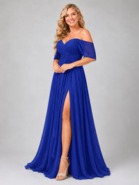 Off Shoulder Chiffon Bridesmaid Dress with Slit