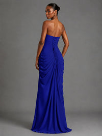Strapless Bodycon Pleated Chiffon Formal Dress with Slit