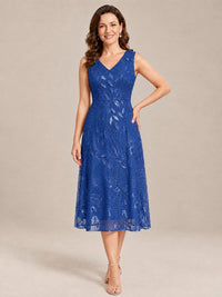 Tea Length Sequin Lace Mother of the Bride Dress with Chiffon Jacket
