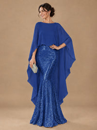 Sequin 2 Pieces Mother of the Bride Dress with Cap Sleeves Chiffon Formal Gowns