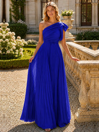 One Shoulder Pleated Chiffon A-Line Floor-Length Bridesmaid Dress