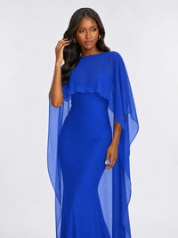 Satin Cape Prom Dresses Meramid Maxi Dress