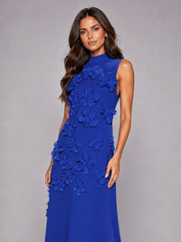 3D Floral Applique High Neck Prom Maxi Dress