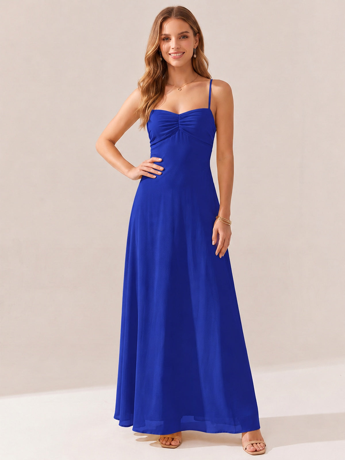 JOVELLEE Yellow Sweetheart Ruched Bust Chiffon Maxi Dress