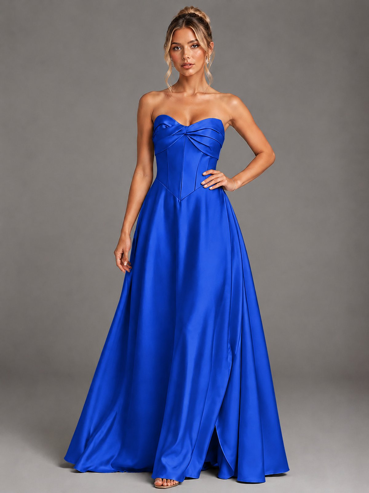 Sweetheart Neck Strapless Satin A-Line Prom Dress