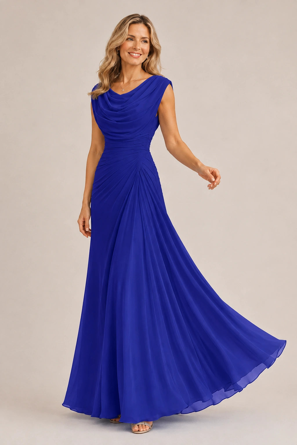 Cowl Neck Ruched Chiffon Mother of the Bride Dress
