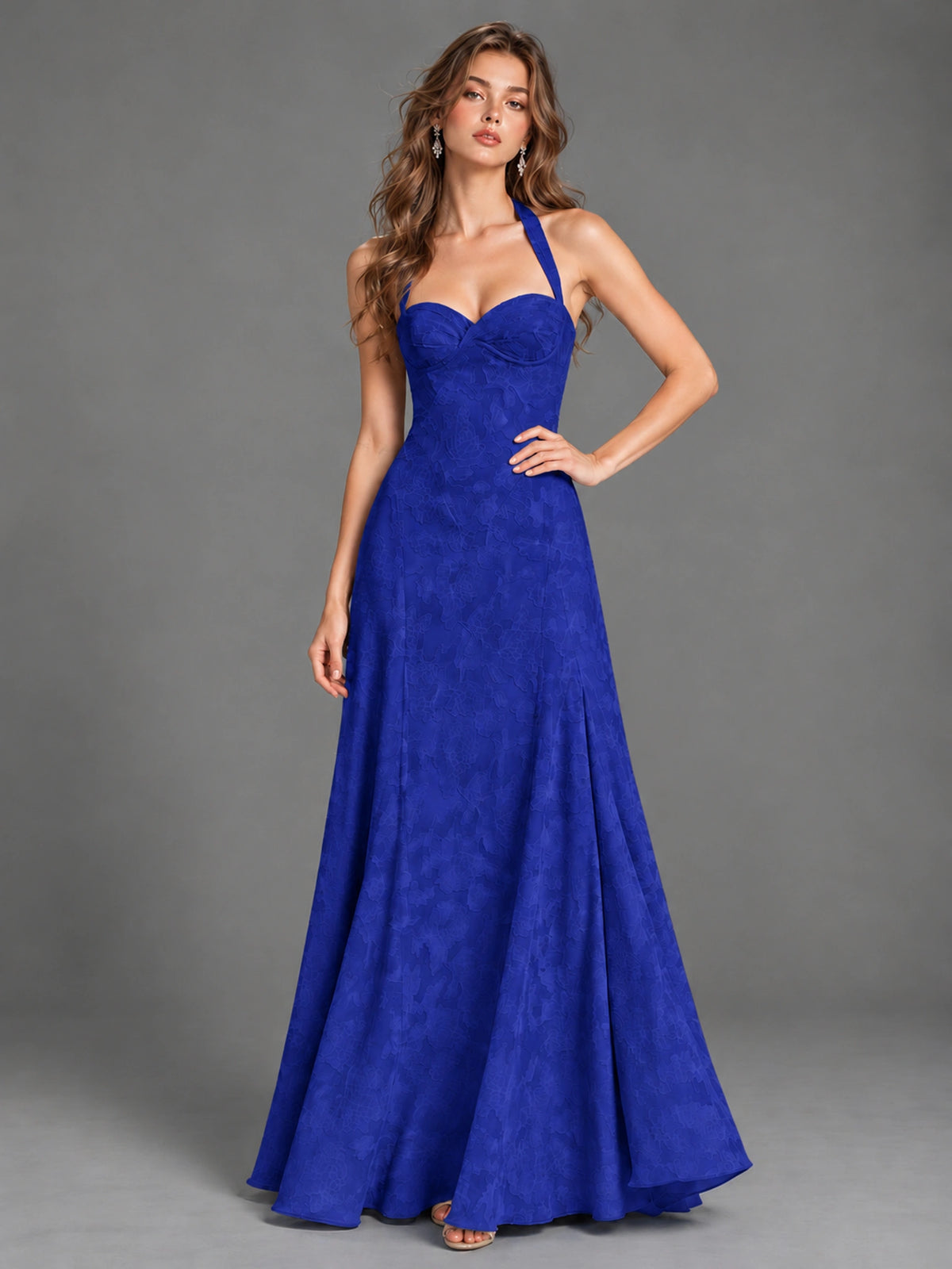 A-Line Halter Floral Chiffon Maxi Dress