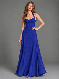 A-Line Halter Floral Chiffon Maxi Dress