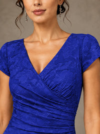 V-Neck Floral Jacquard Mother of the Bride Dress with Slit