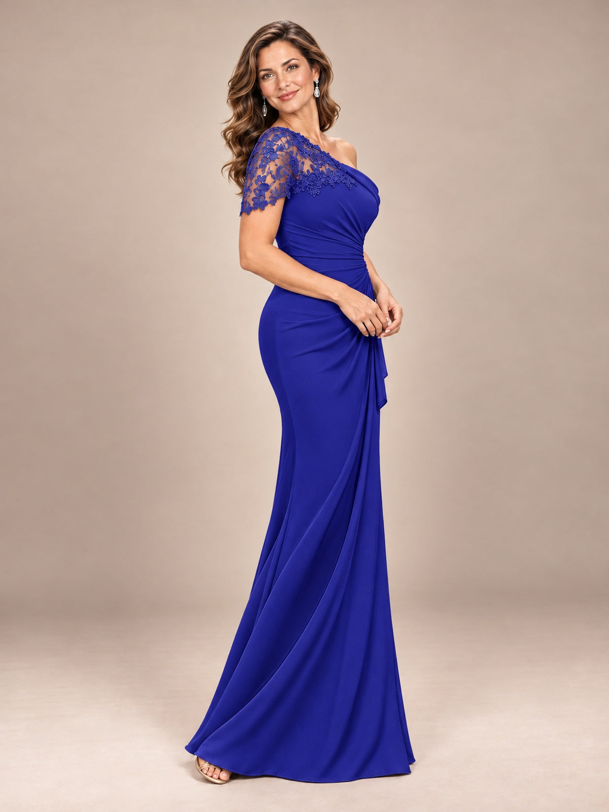 One Shoulder Chiffon Mother of The Bride Dress