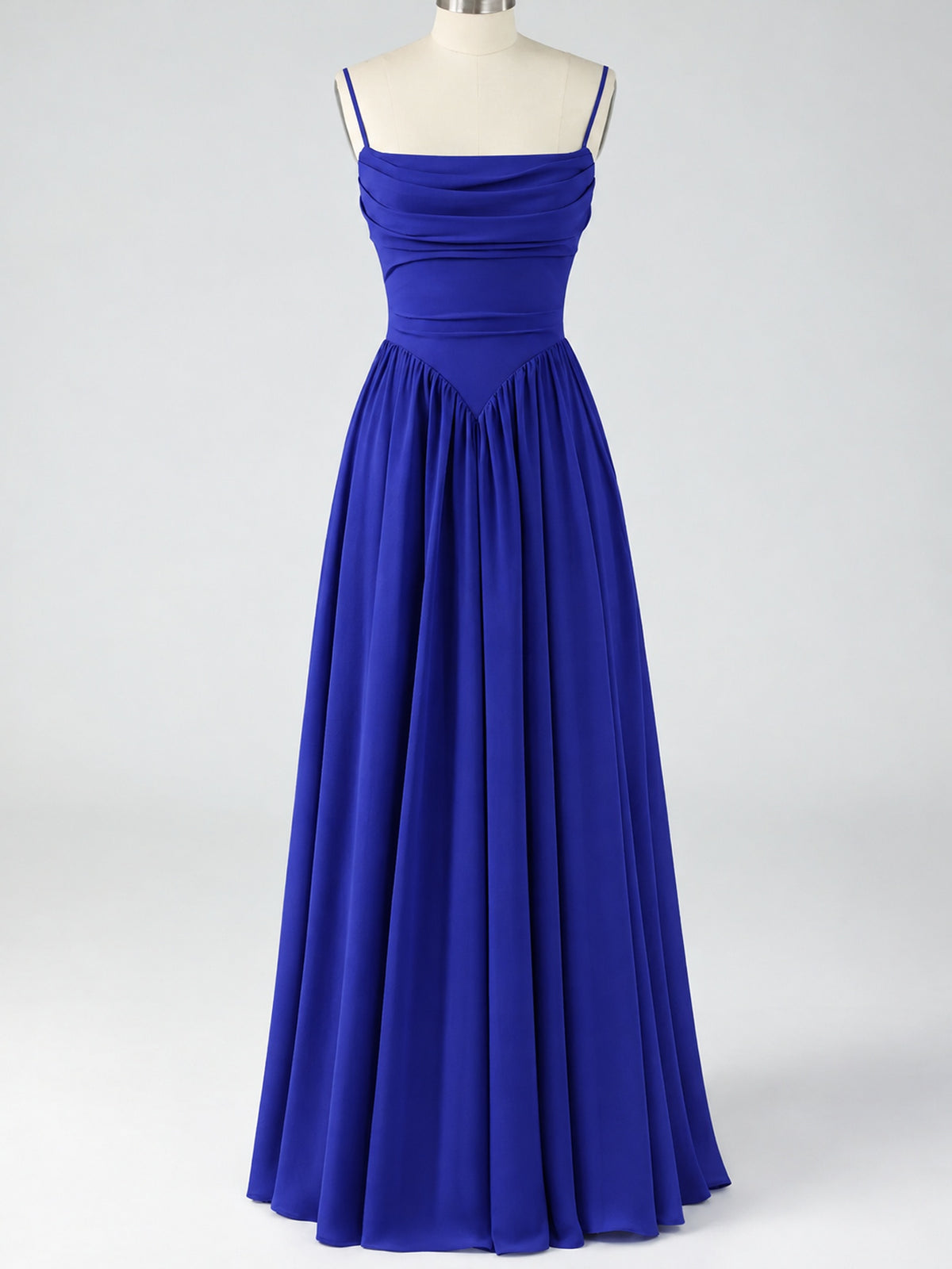 Spaghetti Strap Ruched Chiffon Maxi Dress with Backless