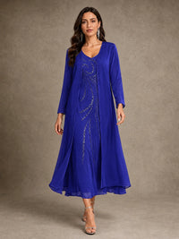 Sequin Chiffon Mother of the Bride Dress with Jacket