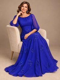 A-Line Mother of the Bride Dress with Sheer Puff Sleeves