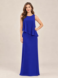 Cape Sleeve Mother of the Bride Dress with Asymmetrical Overlay