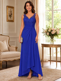 Elegant Chiffon Mother of the Bride Dress with Lace Applique and Cape Sleeves