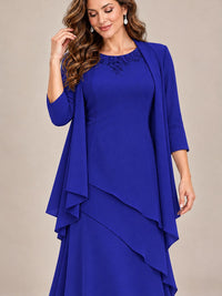 Dusty Blue Two-Piece Chiffon Mother of the Bride Dress with Jacket