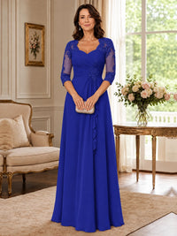 Chiffon Lace Applique Mother of the Bride Dress with 3/4 Sleeves