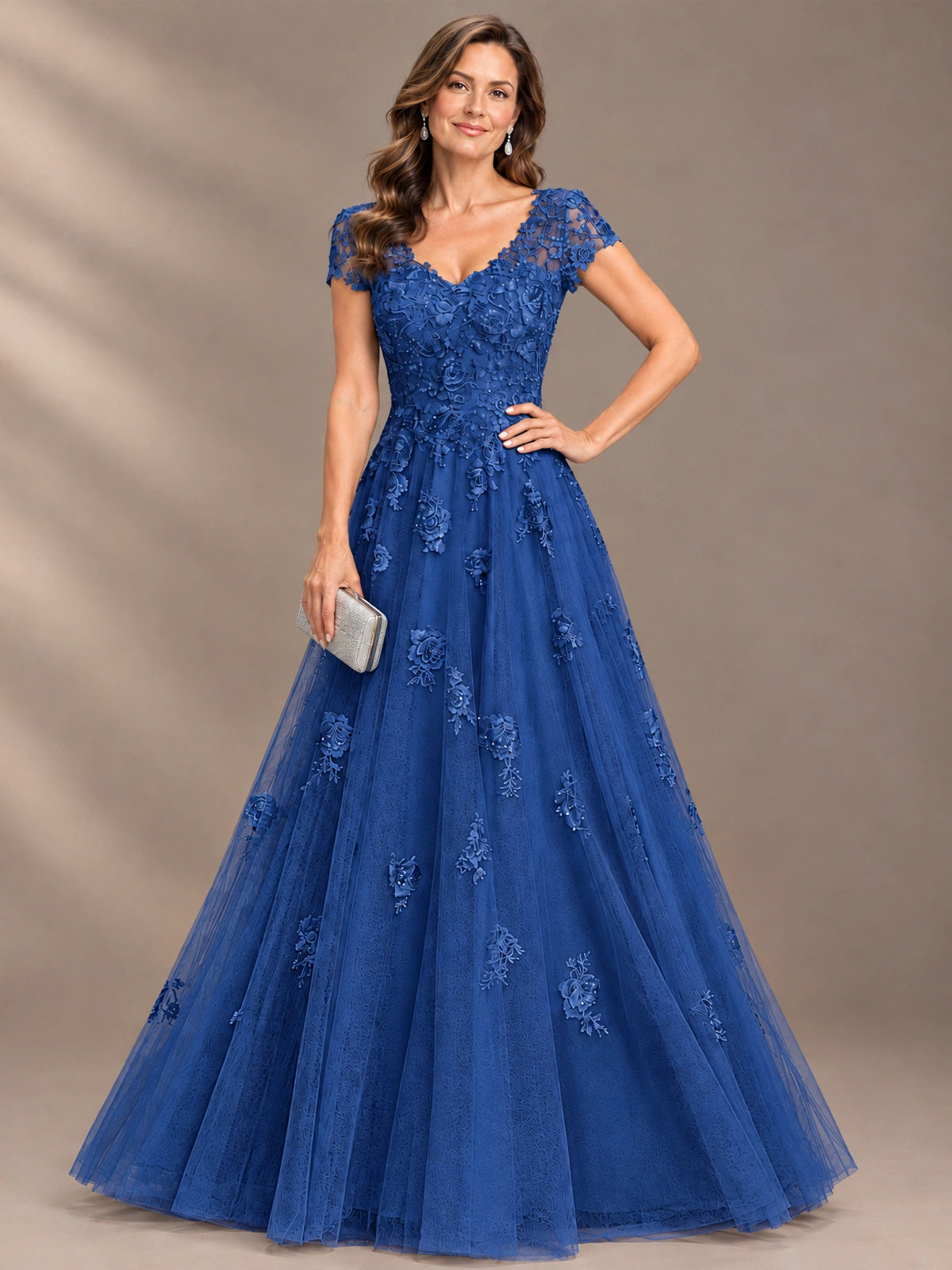 Lace Appliques A-line Mother of The Bride Dresses with Short Sleeves