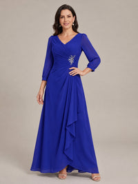 V-Neck Pleated Chiffon Mother of the Bride Dress with Flutter Sleeves