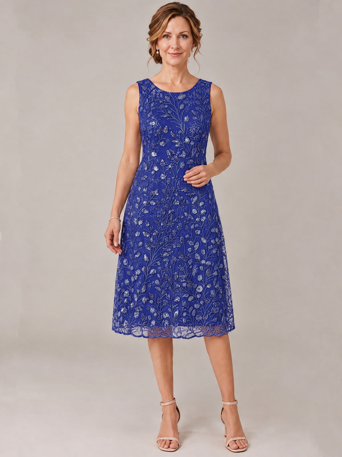 Tea Length Sequin Lace Mother of The Bride Dress with Chiffon Jacket