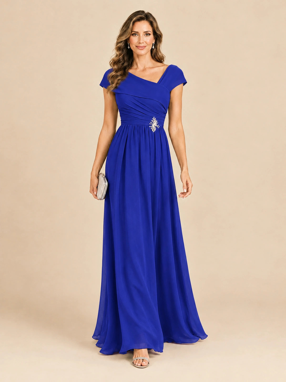 Cap Sleeve Mother of The Bride Dresses Long Chiffon Formal Gowns
