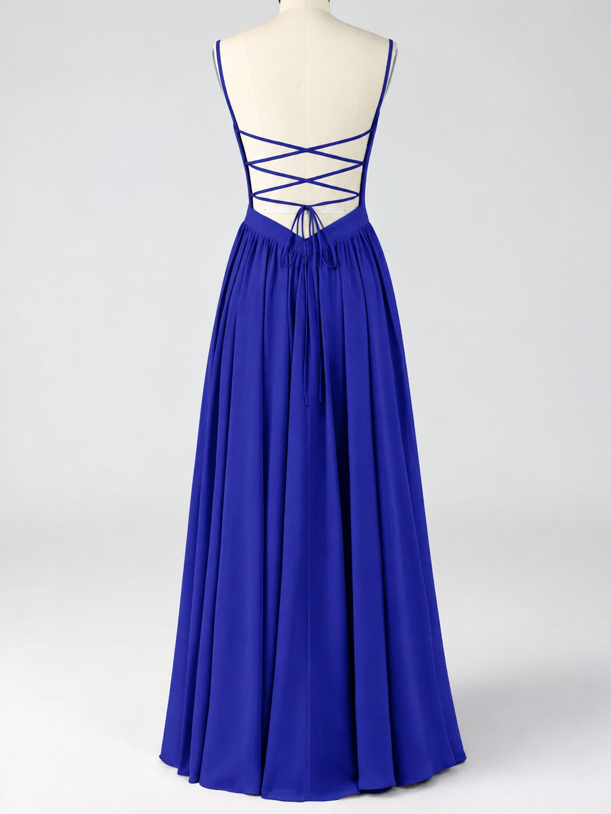 Spaghetti Strap Ruched Chiffon Maxi Dress with Backless