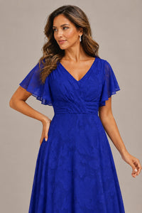 Jovellee Floral Chiffon A-Line Mother of the Bride Dress with Flutter Sleeves