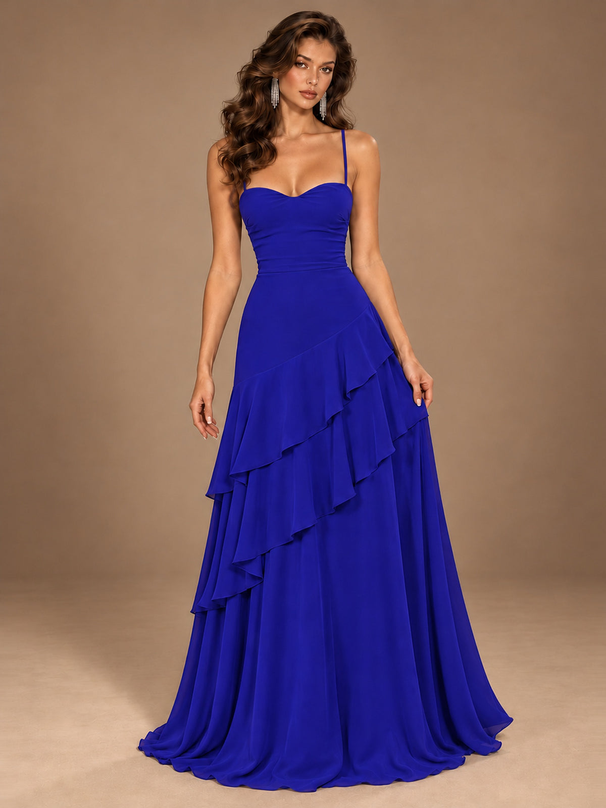 Sweetheart A-Line Ruffle Prom Dress with Spaghetti Straps
