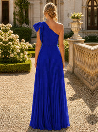 One Shoulder Pleated Chiffon A-Line Floor-Length Bridesmaid Dress
