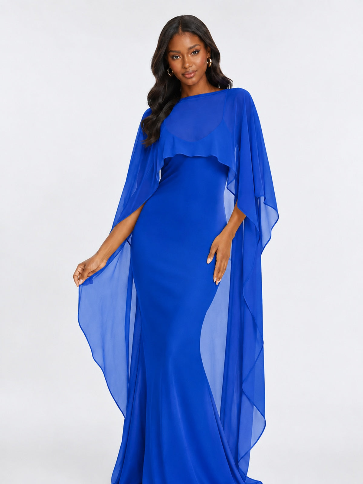 Satin Cape Prom Dresses Meramid Maxi Dress