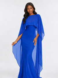 Satin Cape Prom Dresses Meramid Maxi Dress